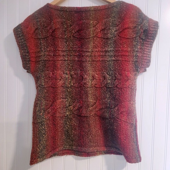 VTG Fiorella Italy Womens Medium Wool Blend Cable Short Sleeve Sweater Granola - Picture 4 of 9